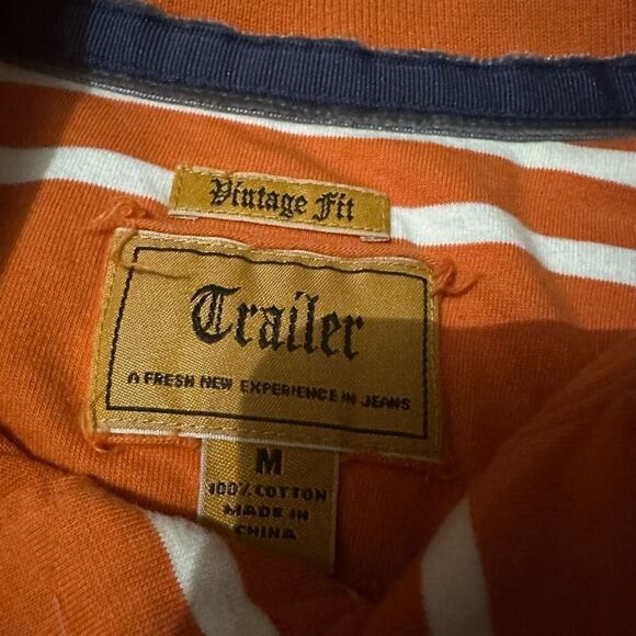 Vintage Trailer Mens Orange Striped Polo Vintage Fit Cotton Size Medium - Picture 3 of 11